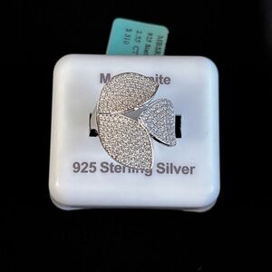 Silver Moissonite Leaf Design Ring